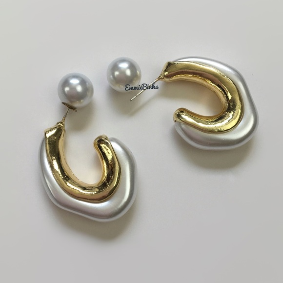 ✨3for$38 New Anthro Faux Pearl Reversible Hoop Jacket Earrings - Picture 8 of 14